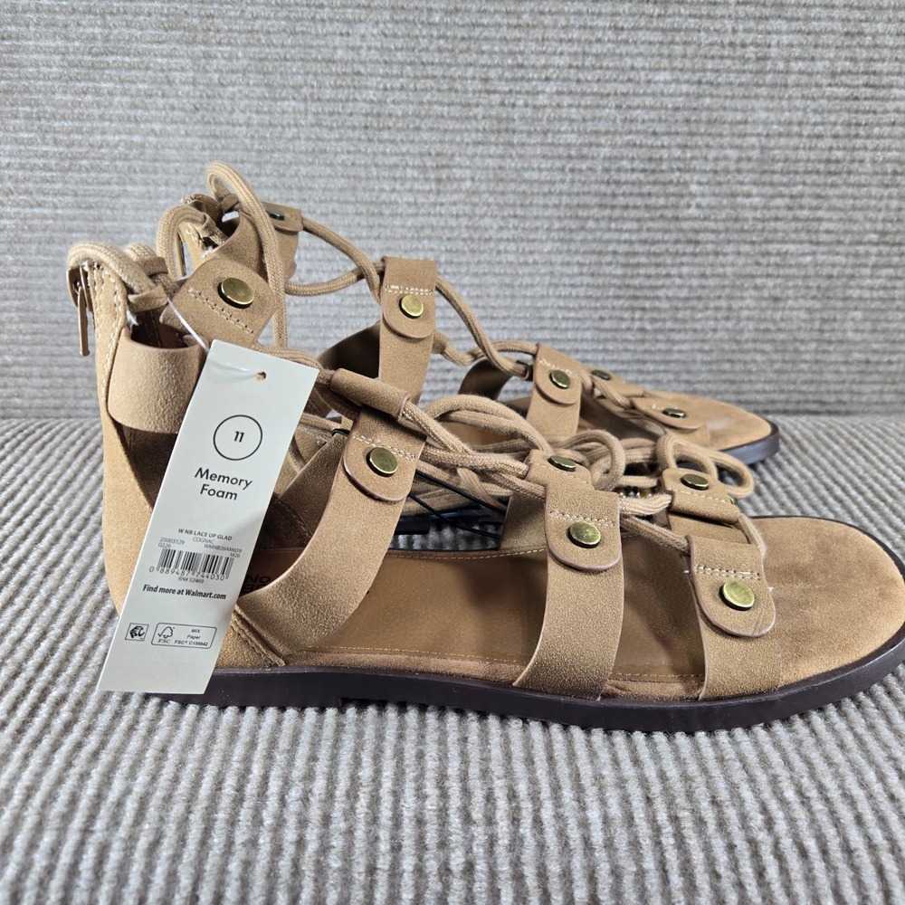 No Boundaries Womens 11 Cognac‎ Lace Up Studded Gladiator Sandals WMNB26AM659